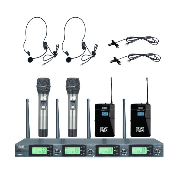 MX UHF Wireless Microphone System with 2 Handheld Mics & 2 Lapel Mics - Variable Frequency for Party, Wedding Host, Business Meeting, & Multi-Purpose Use