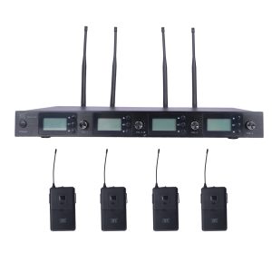 MX 4-Channel UHF Wireless Microphone System with 4 Bodypack Transmitters and Lapel Mics - Variable Frequency for Party, Wedding Host, Business Meeting, & Multi-Purpose Use