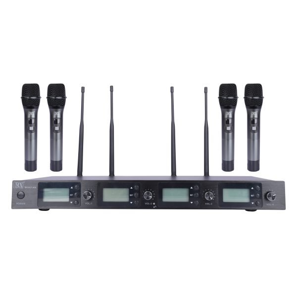 MX 4-Channel UHF Wireless Microphone System with 4 Handheld Mics - Variable Frequency for Party, Wedding Host, Business Meeting, & Multi-Purpose Use