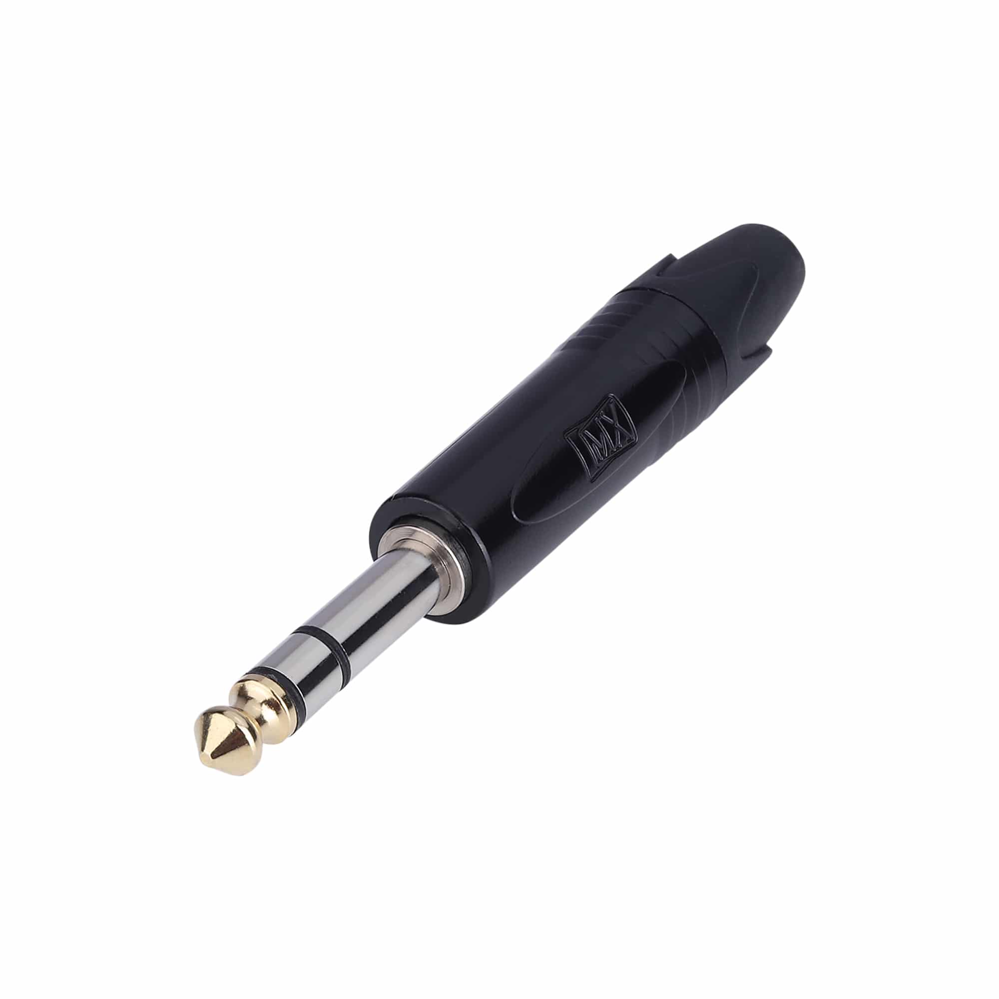 MX 6.35 MM P-38 STEREO MALE CONNECTOR HEAVY DUTY BLACK COATED WITH GOLDEN TIP