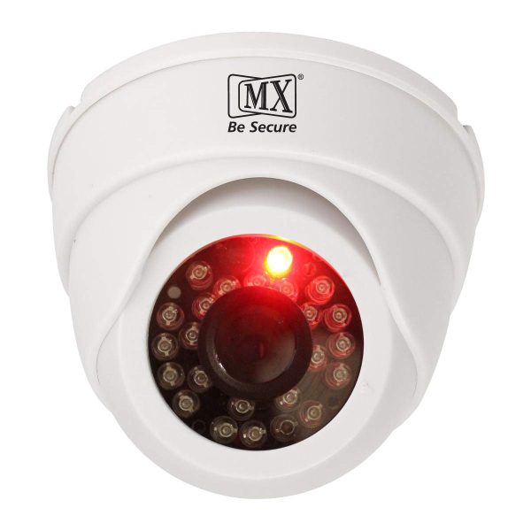 MX Dummy Fake Simulated Infrared IR LED Sensor Black Dome Wireless Security Camera With Red Light Realistic Looking CCTV Surveillance, White (MX Dummy 3)