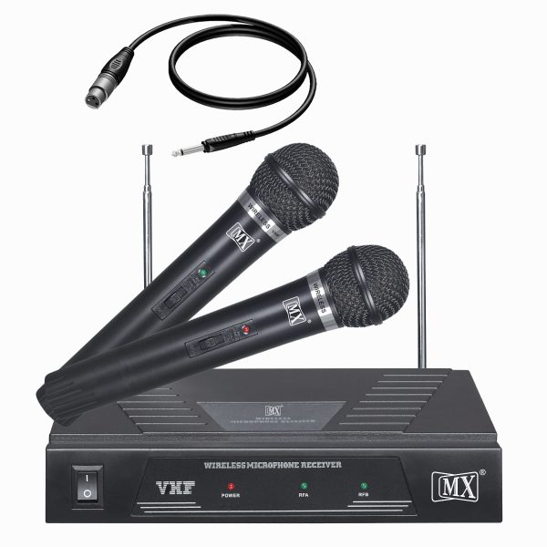 MX VHF Wireless Cordless Microphone System 2 Handheld Mics Fixed Frequency