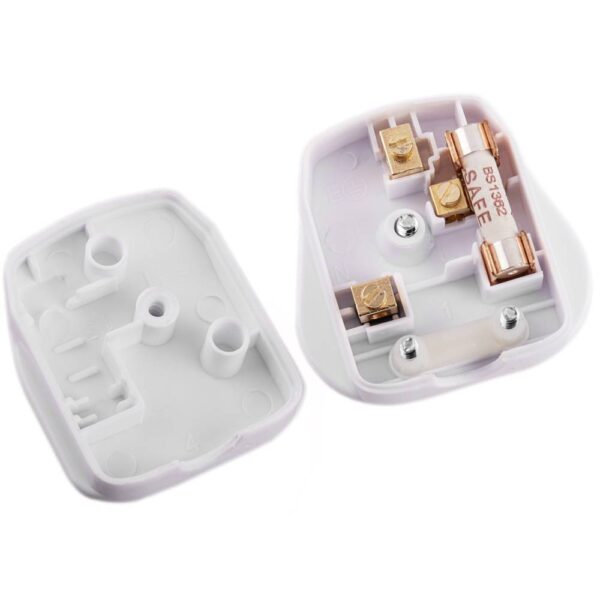 MX 3 Pin AC Electrical Power Wiring Male Fused Plug Socket Detachable Extension Cord Connector Adapter Rewireable for UK Plug 13A 250V, White (Pack of 1)