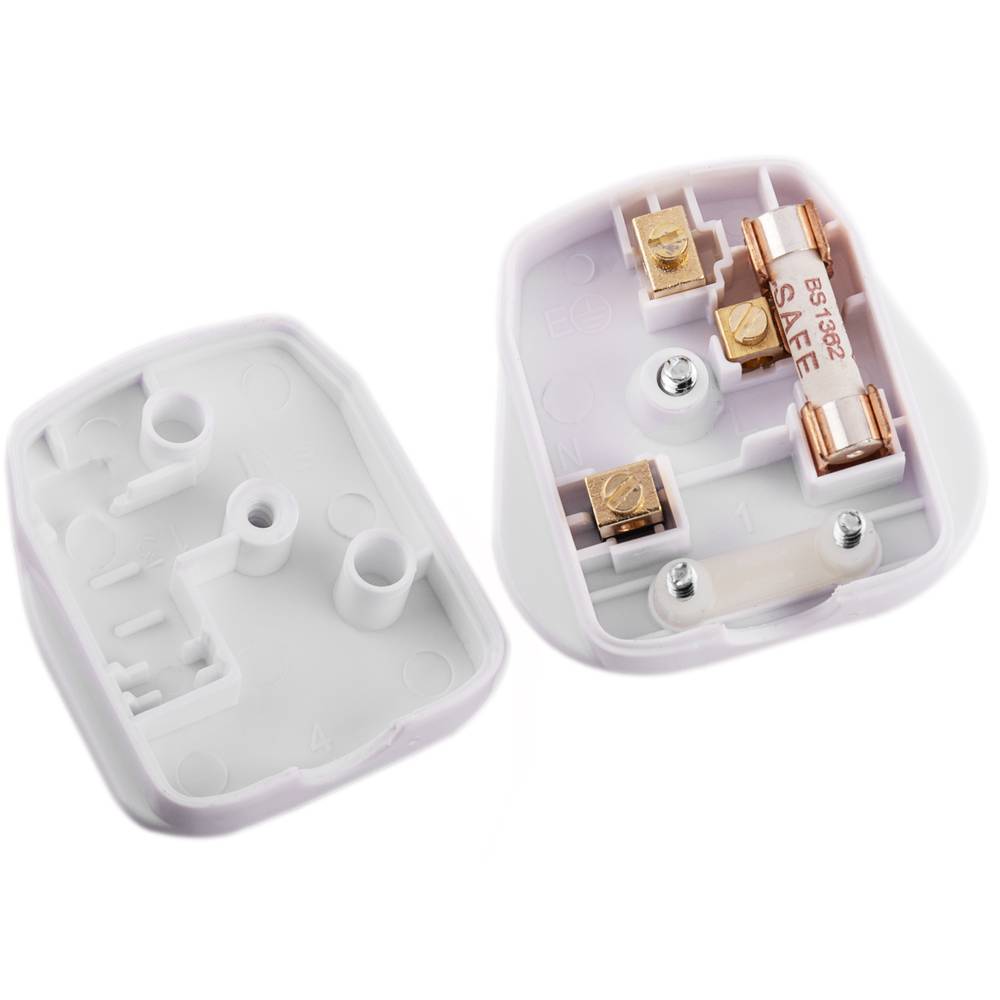 MX 3 Pin AC Electrical Power Wiring Male Fused Plug Socket Detachable Extension Cord Connector Adapter Rewireable for UK Plug 13A 250V, White (Pack of 1)