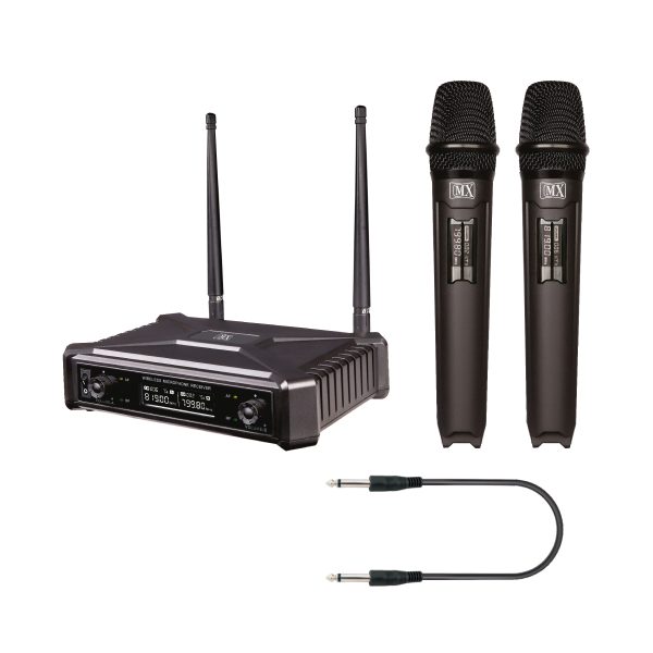 MX UHF Wireless Microphone System with Two Handheld Mics - Fixed Frequency - Dual Wireless Microphone System for Party, Wedding Host, Business Meeting & Multi-Purpose Use