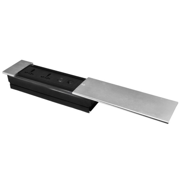 MX Desktop Access Flap Sliding Open with 2 Indian Socket/1 HDMI(4K) /1 RJ-45(CAT-6)/2 USB (A+C 18W PD) Cable Manager ( MX 7005 ) (Silver)