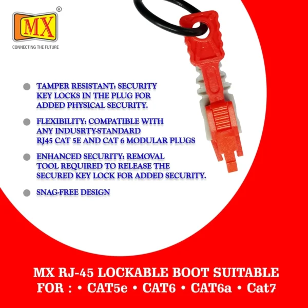 MX RJ45 LOCKABLE BOOT SUITABLE FOR,CAT5e, CAT6,CAT6a,Cat7 Network Cable -Pack of 25