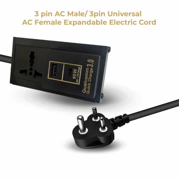MX Single Socket Extension Board with Universal Socket | 95W USB Type-C PD & 1 USB-A Port | 3-Pin Plug | Flame Retardant Body | 1.5 Mtr Heavy-Duty Cable | Safety Shutter | 6A–13A Rated
