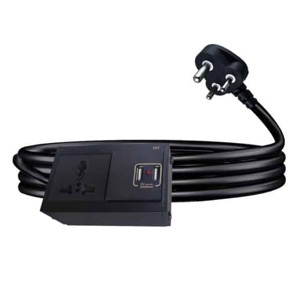 MX Single Socket Extension Board with 2 USB Ports (5V/2.4A) 3-Pin Plug 6a to 13a Socket 1.5 Meter Heavy Duty Cable Flame Retardant Body with Indicator & Safety Shutter