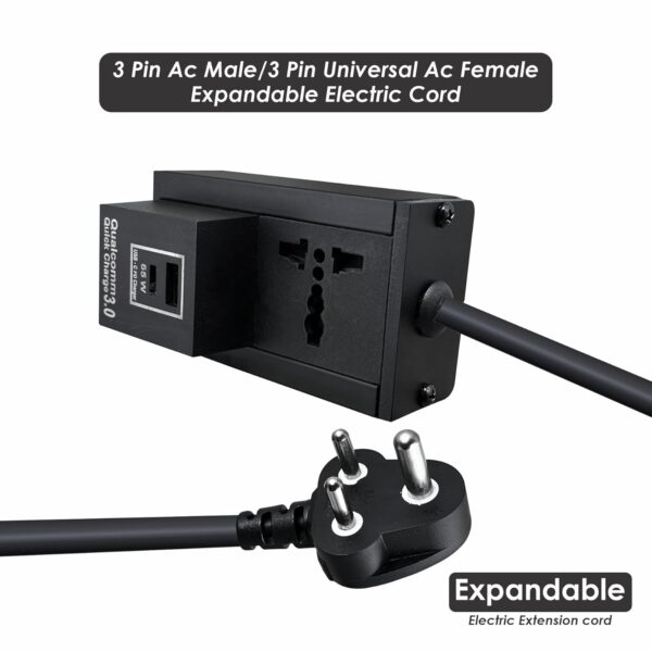MX Single Socket Extension Board with 65W Type-C PD & 1 USB-A Port | 3-Pin Plug | 6A–13A Universal Socket 1.5 Meter Heavy Duty Cable Flame Retardant Body & Safety Shutter –Home, Office, Laptop Use