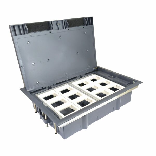 Recess Lid 24-Module Plastic & Stainless Steel Floor Box with Galvanized Insert Plate (45 Series)