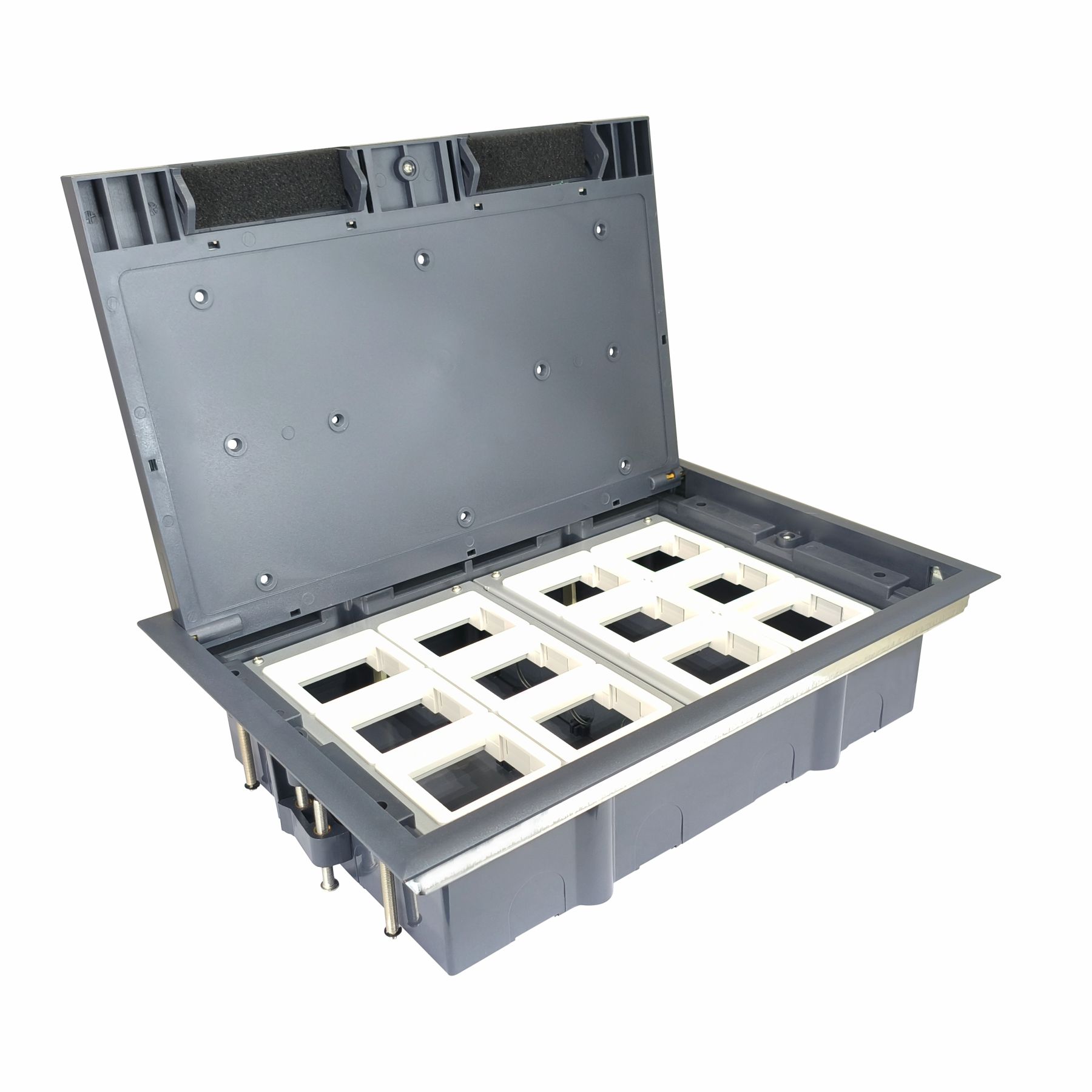 Recess Lid 24-Module Plastic & Stainless Steel Floor Box with Galvanized Insert Plate (45 Series)