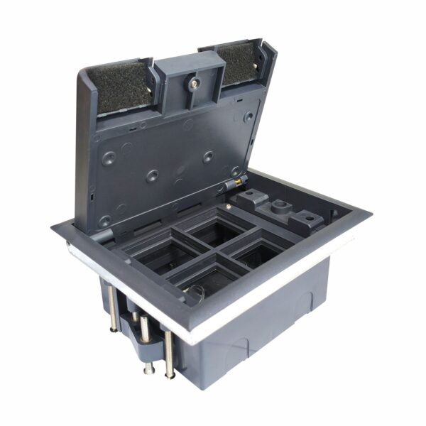 Recess Lid 8-Module Plastic & Stainless Steel Floor Box with Galvanized Insert Plate (45 Series)