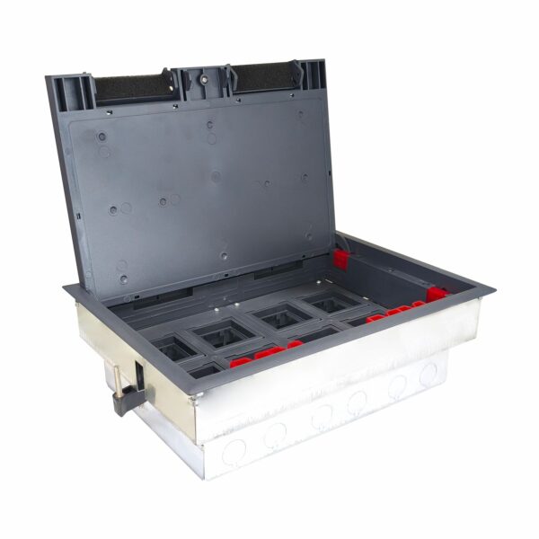Recess Lid 16-Module Plastic & Stainless Steel Floor Box with Galvanized Insert Plate (45 Series)