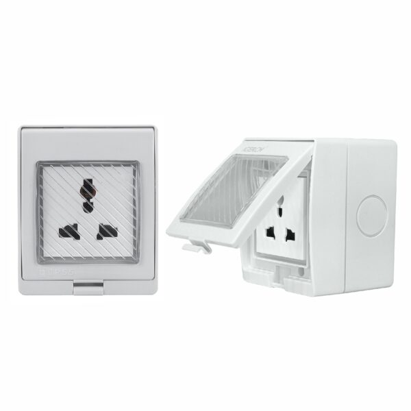 MX 7275 IP55 Waterproof 2 Module 13A Universal Socket – Outdoor & Bathroom Safe Power Outlet