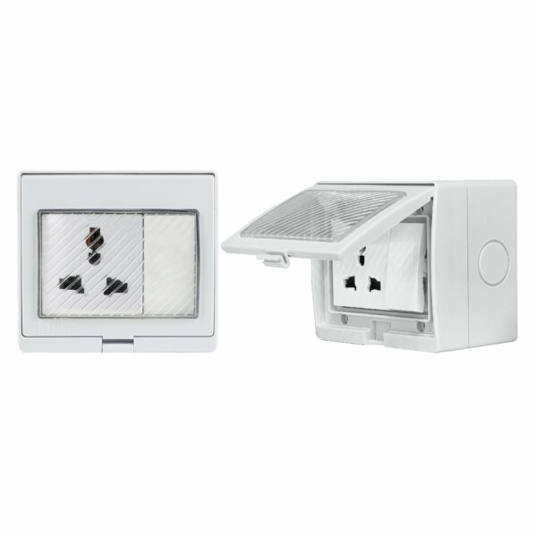MX 7276 IP55 Waterproof 3 Module 13A Universal Socket with Switch – Heavy-Duty Outdoor Socket