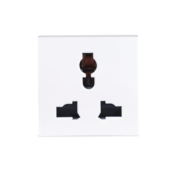 MX 3-Pin Universal Socket, Shuttered 2-Module 13A 250V – Compatible with UK & European Plugs, Modular 45×45 mm Faceplate, Child Safety, Electrical Wall Socket