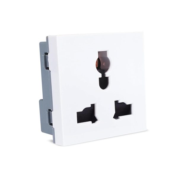 MX 3-Pin Universal Socket, Shuttered 2-Module 13A 250V – Compatible with UK & European Plugs, Modular 45×45 mm Faceplate, Child Safety, Electrical Wall Socket