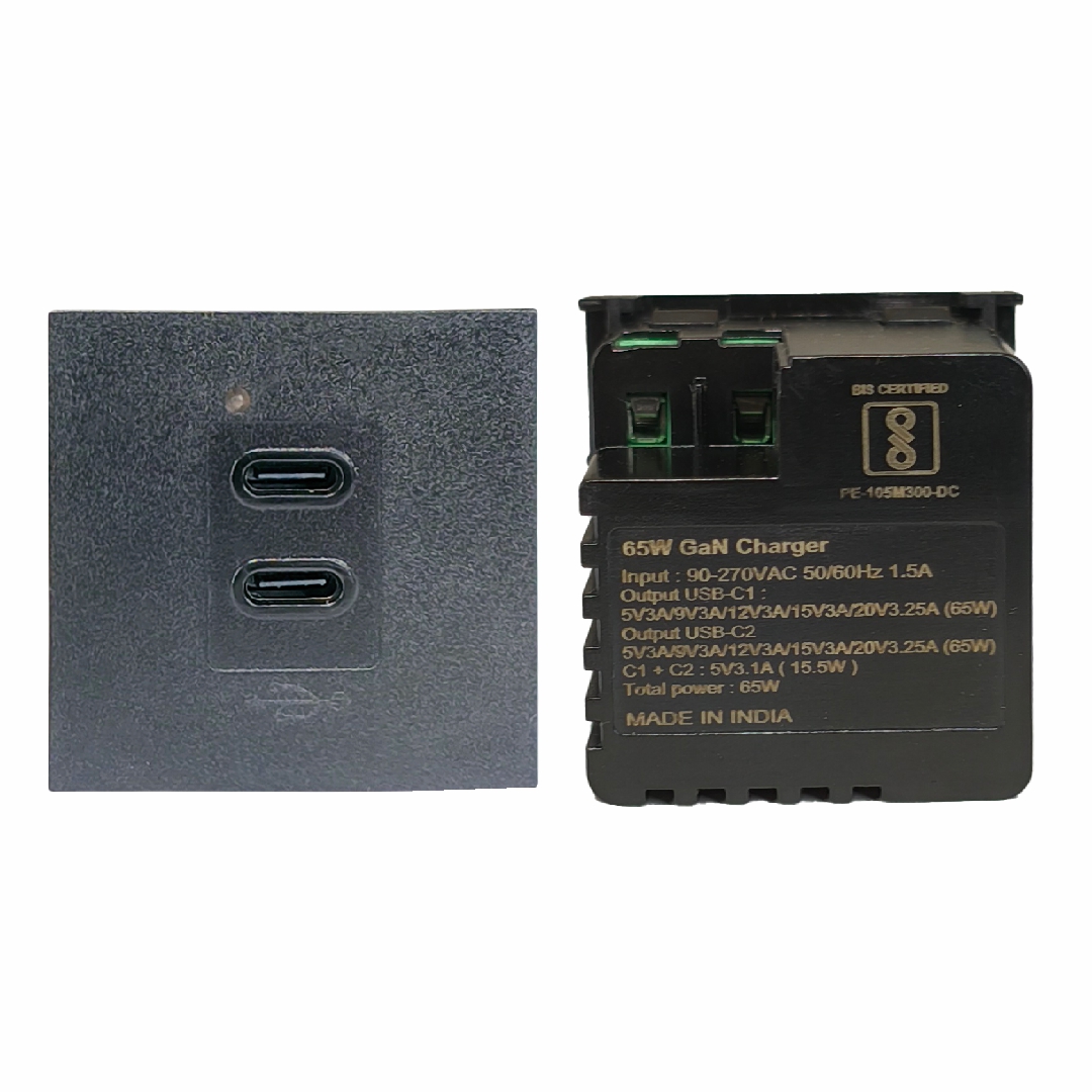 MX 7267 – USB C+C 45W PD GaN Charger – High Power 45x45mm Modular Charging Socket
