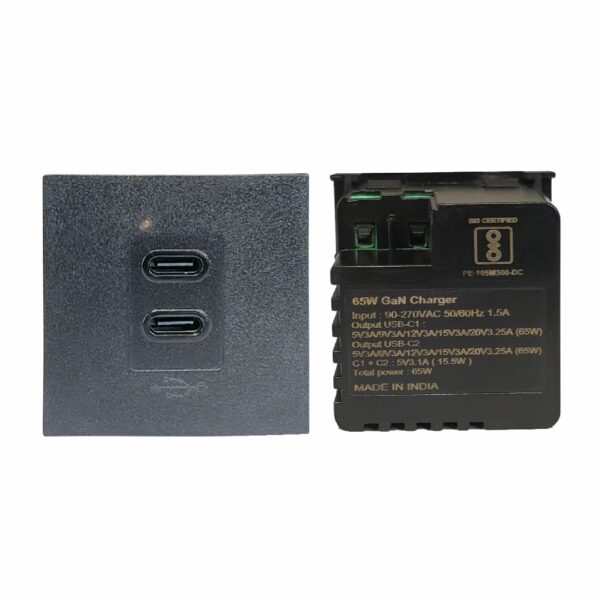 MX 7268 – USB C+C 65W PD GaN Charger – High Power 45x45mm Modular Charging Socket