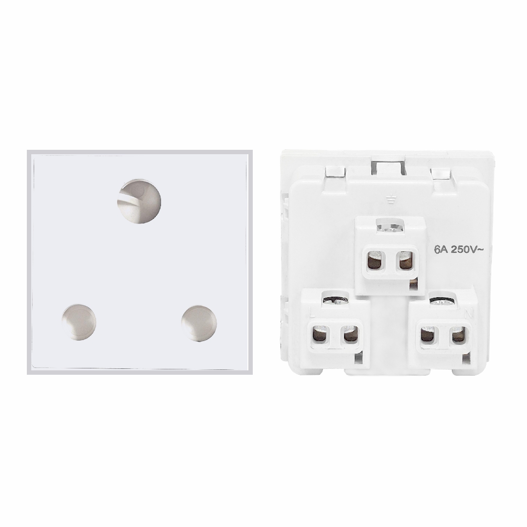 MX 7269 3-Pin Indian Standard Socket 6A 250V – 45x45mm Modular Power Socket for Furniture & Wall Integration
