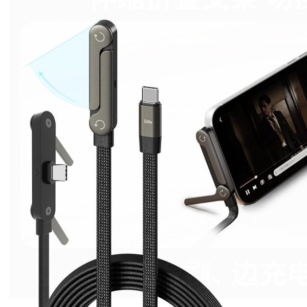 MX USB C to USB C 240W Fast Charging Cable 1.5M with Foldable Invisible Multi-Angle Adjustable Stand Multi Charger Cord with Type C Cable for Phone, Tablet,Laptops Quick Charge, Desk & Car Use