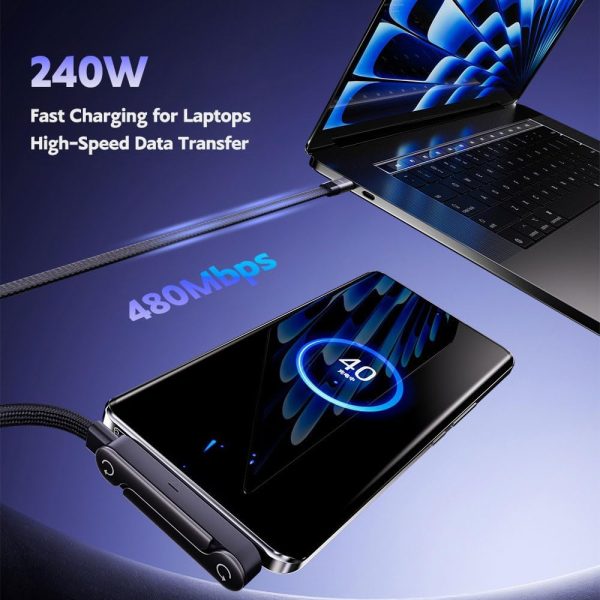 MX USB C to USB C 240W Fast Charging Cable 1.5M with Foldable Invisible Multi-Angle Adjustable Stand Multi Charger Cord with Type C Cable for Phone, Tablet,Laptops Quick Charge, Desk & Car Use