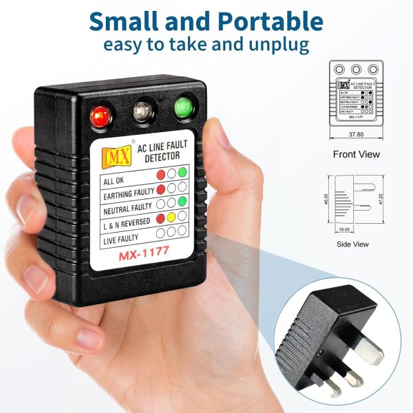 MX AC Line Fault Detector Plug Tester for UK Sockets – Auto Wire Connection Checker, 3-Way LED Indicator, Live Neutral Earth Fault Detector,13A UK Outlet Tester, Plug-in Home Wiring Inspector
