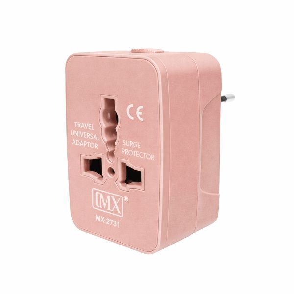 MX Universal Travel Adapter, Worldwide All over 150 International Countries with LED & Child Safety Shutter-Universal Socket Compatible in UK, Europe, USA, Australia, China, Japan & Thailand (Pink)