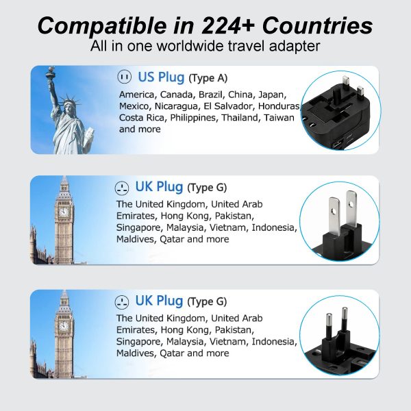 MX Universal Travel Adapter, Worldwide All over 150 International Countries with LED & Child Safety Shutter-Universal Socket Compatible in UK, Europe, USA, Australia, China, Japan & Thailand Black