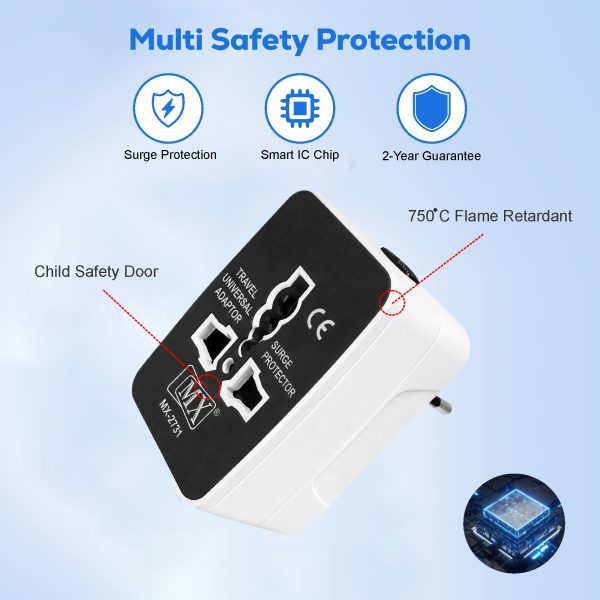 MX Universal Travel Adapter, Worldwide All over 150 International Countries with LED & Child Safety Shutter-Universal Socket Compatible in UK, Europe, USA, Australia, China, Japan & Thailand Red