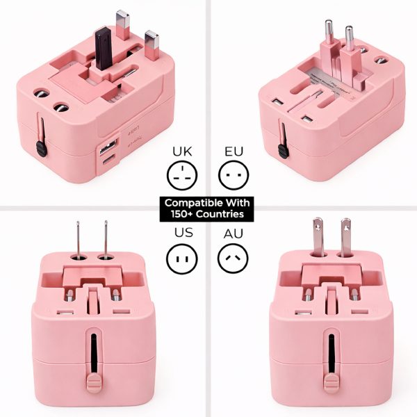MX Universal Travel Adapter, Worldwide All over 150 International Countries with LED & Child Safety Shutter-Universal Socket Compatible in UK, Europe, USA, Australia, China, Japan & Thailand (Pink)