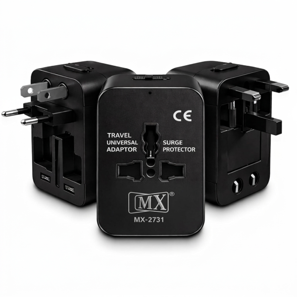 MX Universal Travel Adapter, Worldwide All over 150 International Countries with LED & Child Safety Shutter-Universal Socket Compatible in UK, Europe, USA, Australia, China, Japan & Thailand Black
