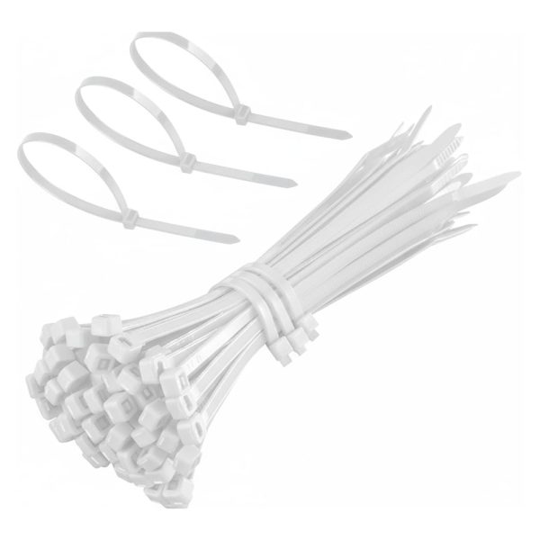 MX Teeth Grip Nylon Self Locking Cable Ties, White (100 mm x 2.5 mm, 4 inch, Pack of 100) - Heavy Duty Strong Zip Wire Fastener Organizer Tie