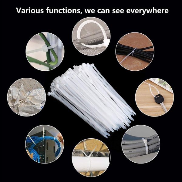MX Teeth Grip Nylon Self Locking Cable Ties, White (100 mm x 2.5 mm, 4 inch, Pack of 100) - Heavy Duty Strong Zip Wire Fastener Organizer Tie