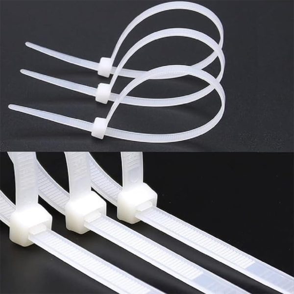 MX Teeth Grip Nylon Self Locking Cable Ties, White (100 mm x 2.5 mm, 4 inch, Pack of 100) - Heavy Duty Strong Zip Wire Fastener Organizer Tie