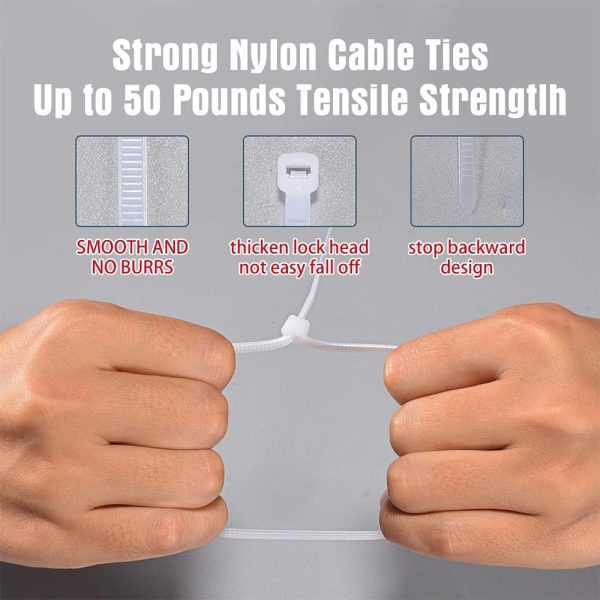 MX Teeth Grip Nylon Self Locking Cable Ties, White (100 mm x 2.5 mm, 4 inch, Pack of 100) - Heavy Duty Strong Zip Wire Fastener Organizer Tie