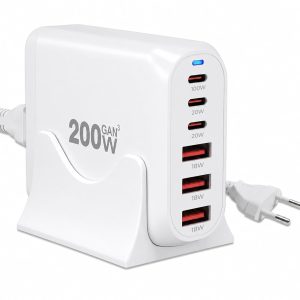 MX 200W USB C Charging Station White, GaN III 6-Port Fast Charging USB C Charger Hub,PD 100W Laptop Charging Adapter Compatible with MacBook Pro/Air,DELL,Steam Deck,iPhone 16/15/14,Galaxy S23/22