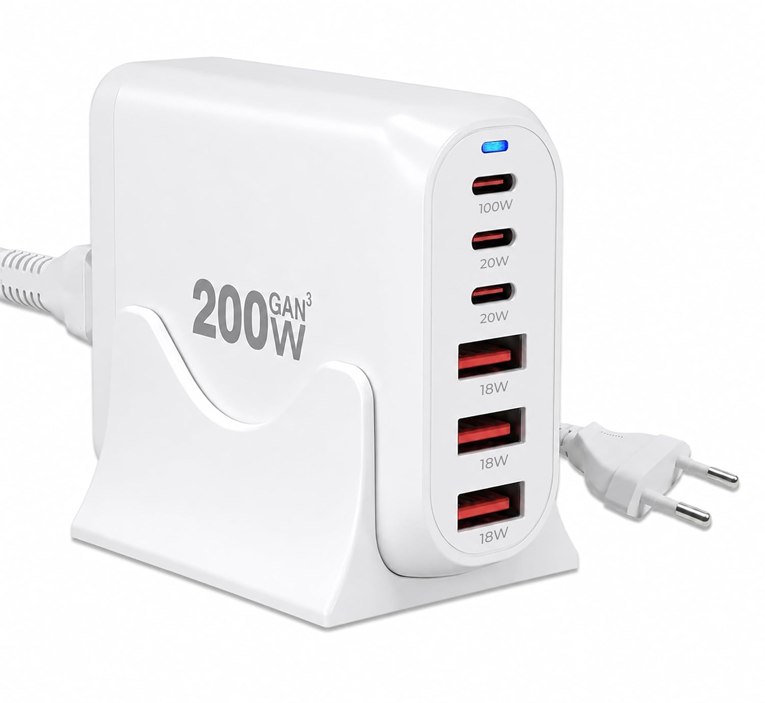MX 200W USB C Charging Station White, GaN III 6-Port Fast Charging USB C Charger Hub,PD 100W Laptop Charging Adapter Compatible with MacBook Pro/Air,DELL,Steam Deck,iPhone 16/15/14,Galaxy S23/22