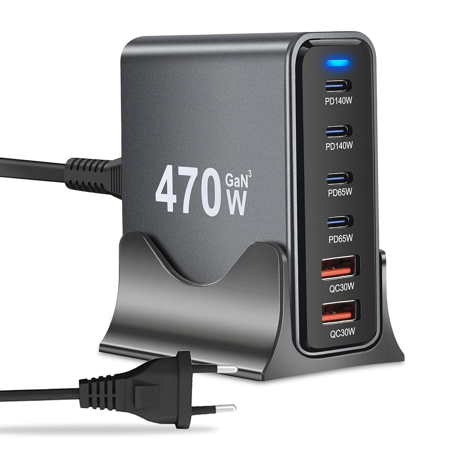 MX 470W USB C Charging Station 6-Port Charging Adapter,140W Multi-Port USB Charging, GaN Ⅲ PD PPS Fast Charging Station for Multiple Devices,Laptop,MacBook, DELL, iPad, iPhone