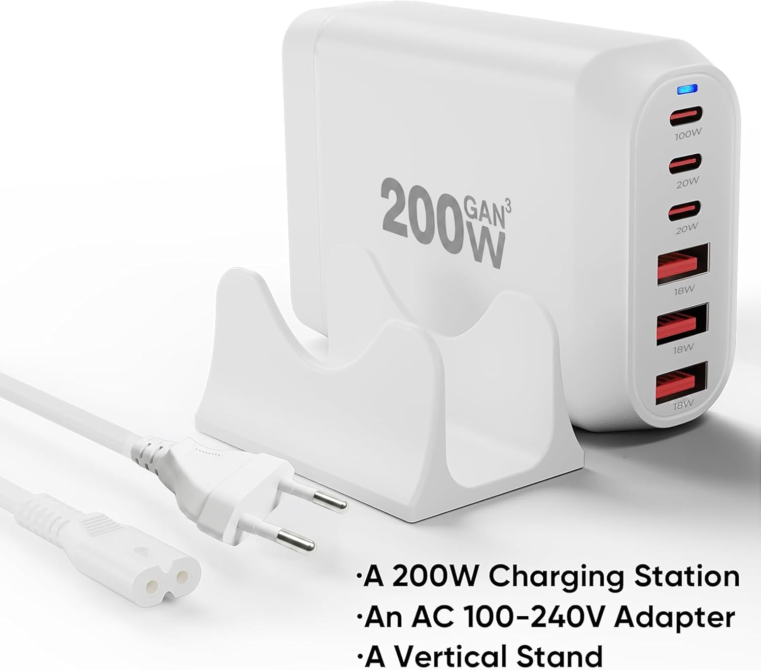 MX 200W USB C Charging Station White, GaN III 6-Port Fast Charging USB C Charger Hub,PD 100W Laptop Charging Adapter Compatible with MacBook Pro/Air,DELL,Steam Deck,iPhone 16/15/14,Galaxy S23/22