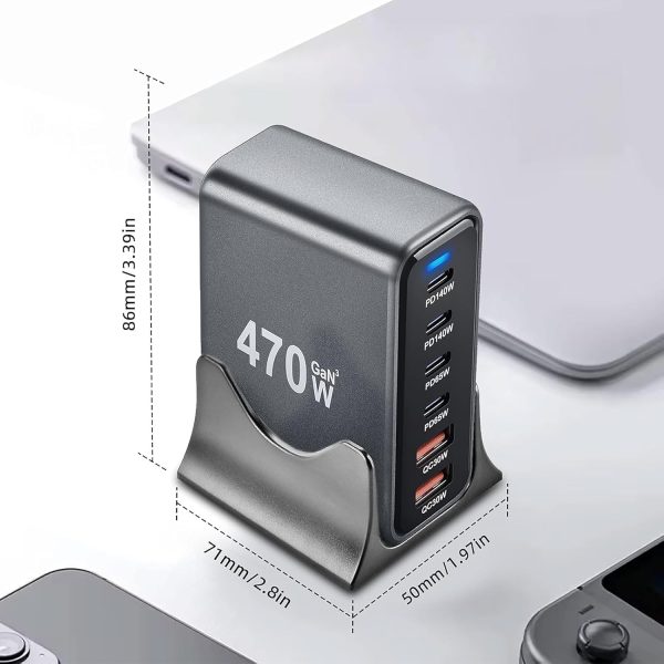 MX 470W USB C Charging Station 6-Port Charging Adapter,140W Multi-Port USB Charging, GaN Ⅲ PD PPS Fast Charging Station for Multiple Devices,Laptop,MacBook, DELL, iPad, iPhone