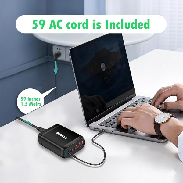 MX 200W GaN USB C Charging Station, 6-Port Desktop Charger with PD 100W Type C Power Supply QC3.0 Fast Charging for MacBook Pro 16"/Air, Dell XPS, iPad Pro, iPhone 17/16/15, Galaxy S25/S24