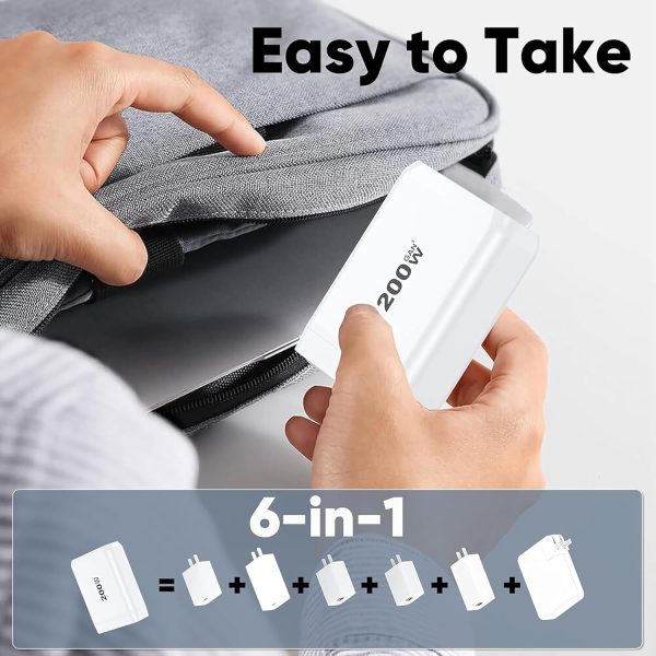 MX 200W USB C Charging Station White, GaN III 6-Port Fast Charging USB C Charger Hub,PD 100W Laptop Charging Adapter Compatible with MacBook Pro/Air,DELL,Steam Deck,iPhone 16/15/14,Galaxy S23/22