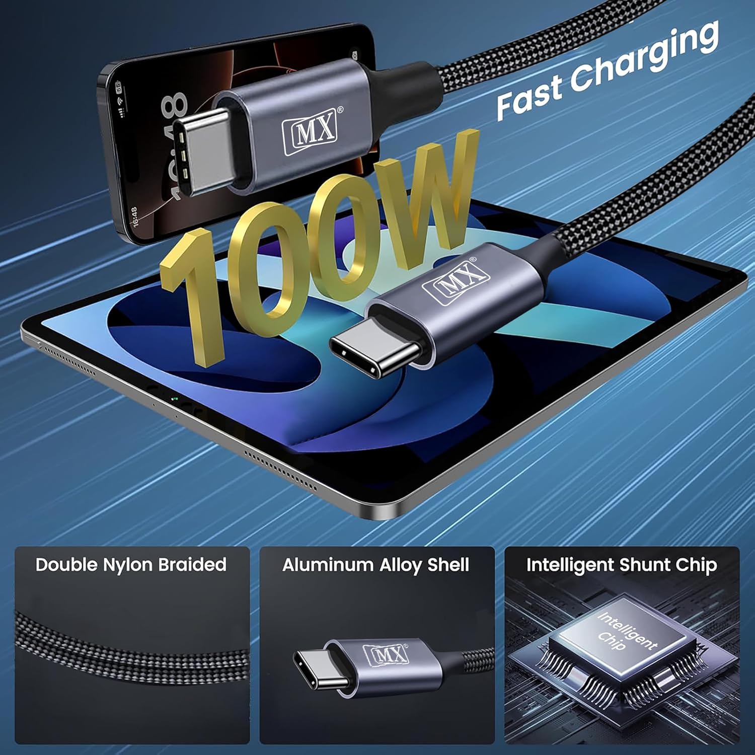 MX 2 in 1 USB C to Dual USB C Charging & Data Cable 1 MTR 100W Max, 2 in 1 USB Fast Charging Data Cable for iPhone 17/17Pro Max/16/15 Series, MacBook Air/Pro, iPad, Laptops, Samsung Galaxy Series