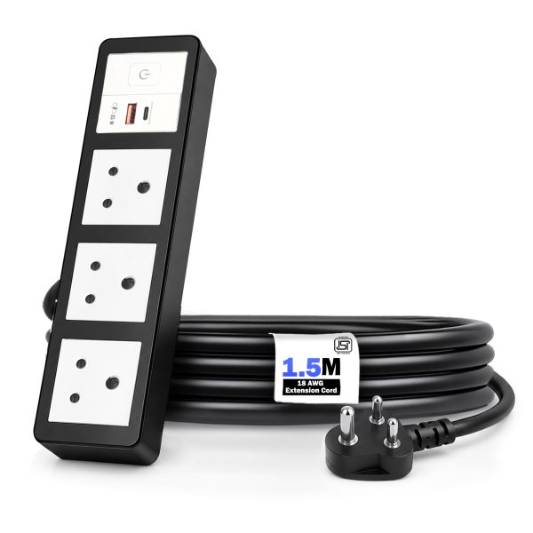 MX Power Strip with Indian Standard 3-Pin Socket 6 Amp & Flush Switch | 35W USB A+C Fast Charging | ISI Marked Cord