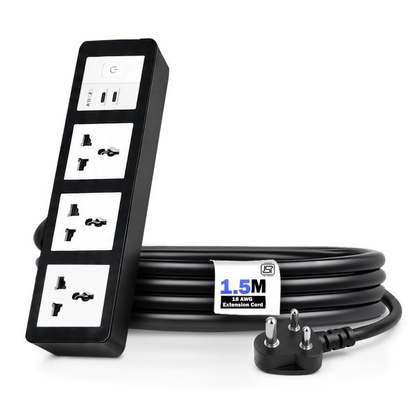 MX Power Strip with Universal 3-Pin Socket & Flush Switch | 35W USB C+C Fast Charging | ISI Marked Cord