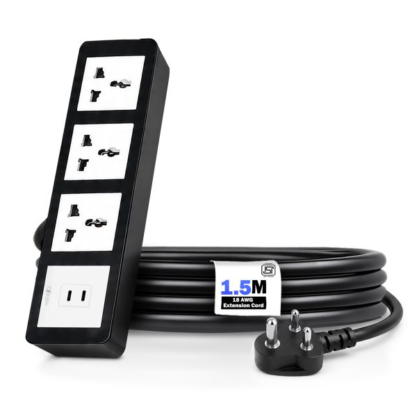 MX Power Strip with Universal 3-Pin Socket | 35W USB C+C PD Fast Charging | ISI Marked Cord