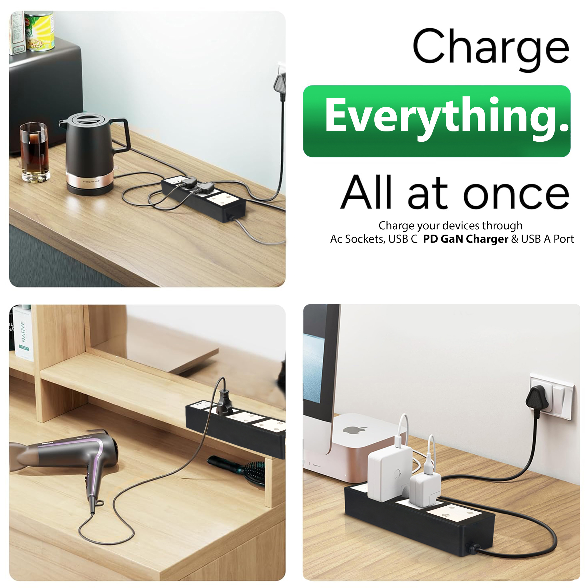 MX Power Strip with Indian Standard 3-Pin Socket 16 Amps | 45W USB C+C PD Fast Charging | ISI Marked Cord