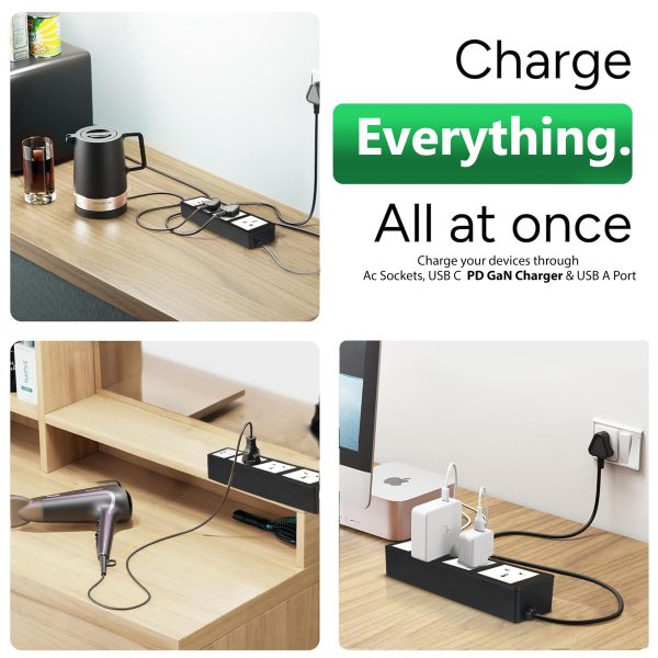 MX Power Strip with Universal 3-Pin Socket & Flush Switch | 35W USB C+C Fast Charging | ISI Marked Cord
